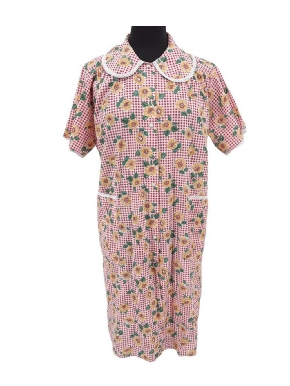 Vintage 70s/80s Lady Lindsay Red Gingham Sunflower House Coat